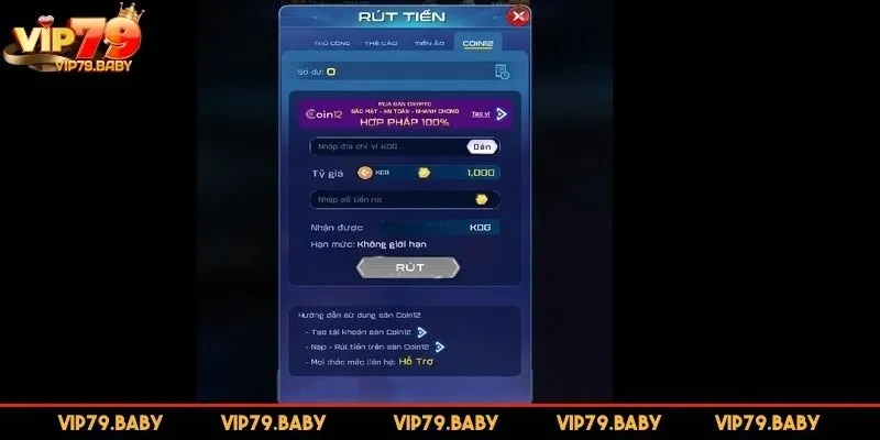 Các phương thức rút tiền VIP79 phổ biến