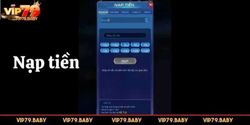 Điều kiện thực hiện nạp tiền VIP79